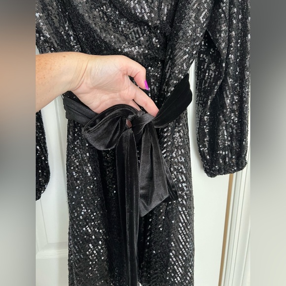 Eloquii Black Mini Sequin Dress with Velvet Tie Size 18 - Picture 4 of 9